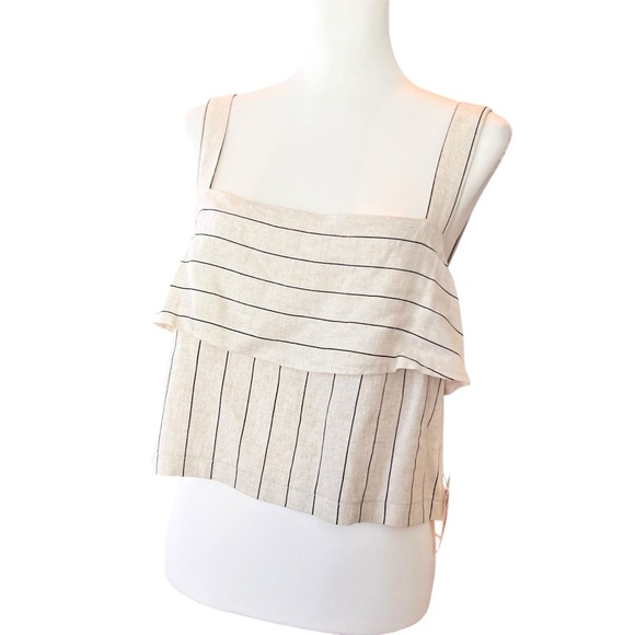 AVEC Les Filles Striped Cream and Black Women's Linen Blend Crop Top Size M - Picture 1 of 6